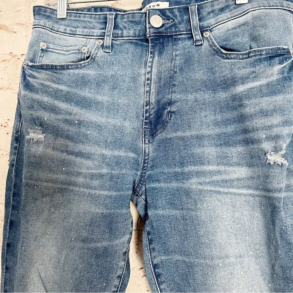 Pacsun stacked skinny jeans paint splatter light wash